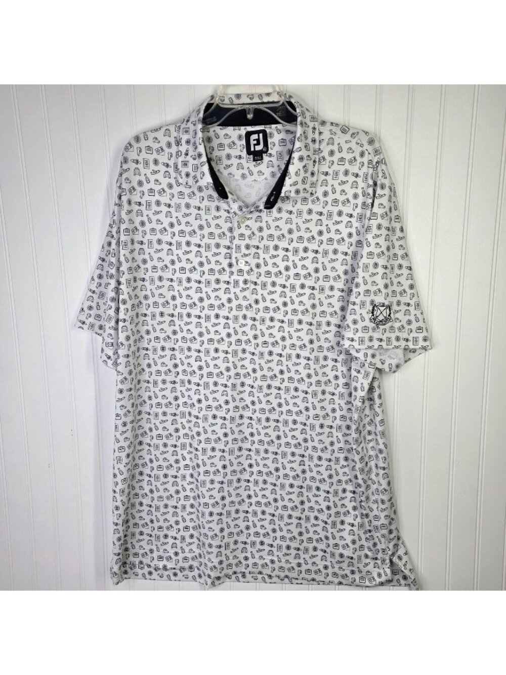 FootJoy Polo Shirt Mens XL White Travel Print Golf Stretch Lightweight Lisle - Picture 1 of 10